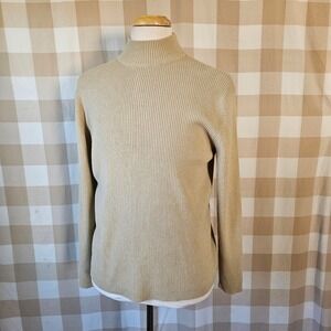 Vtg 90s WinterSilks Beige Ribbed Mock Neck Silk Wool Cashmere Sweater Mens Large